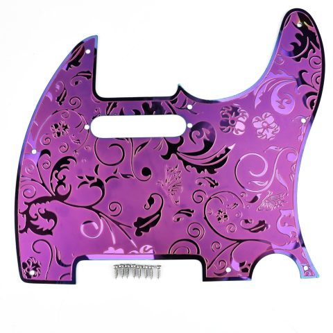 OVSAL Stainless Steel Pick Guard Scratch Plate 8 Holes SH Pickup Configuration Engraving Metal Electric Guitar Pickguard Compatible with USA/Mexican Telecaster Tele Modern Style Guitar Parts(Purple)