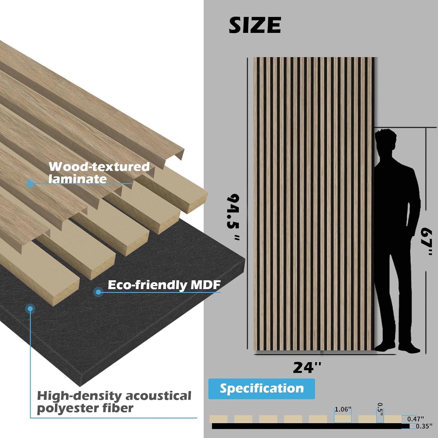 Art3d Acoustic Wood Slat Panels 94.5″x24″, 2-Pack, 31sq.ft, Peach