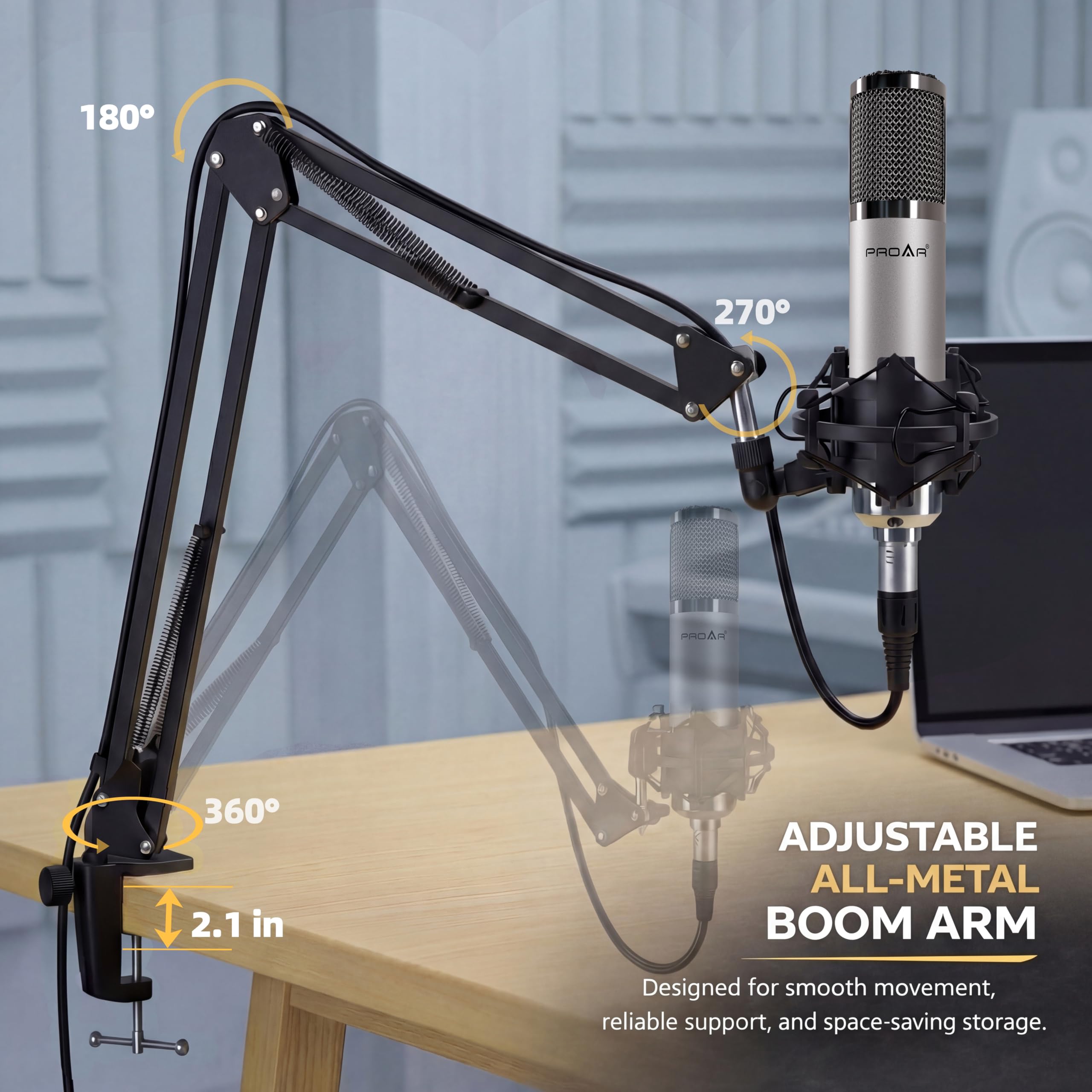 PROAR XLR Condenser Microphone Kit with Boom Arm, Pop Filter and XLR Cable