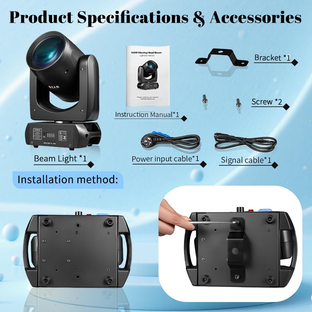 MINGJIE 160W Moving Head Beam Light, DMX DJ Stage Light
