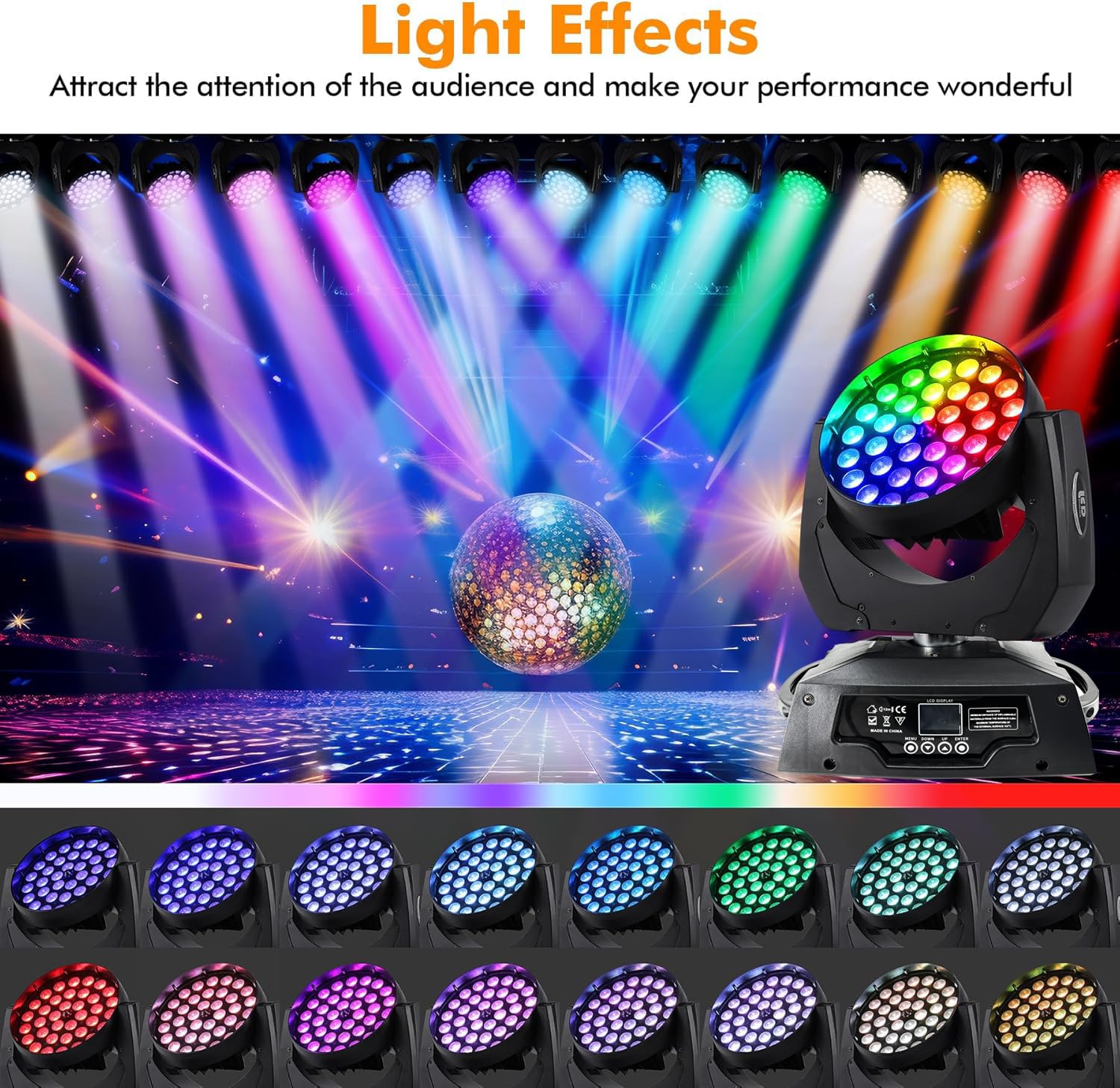 LED Moving Head DJ Lights, 36x18W LED Moving Head Beam Stage Light Spotlight Lamp 270/540° Rotation Angle 16CH DMX512 RGBW Control for Disco DJ Club Christmas Birthday Wedding Party Stage Christmas