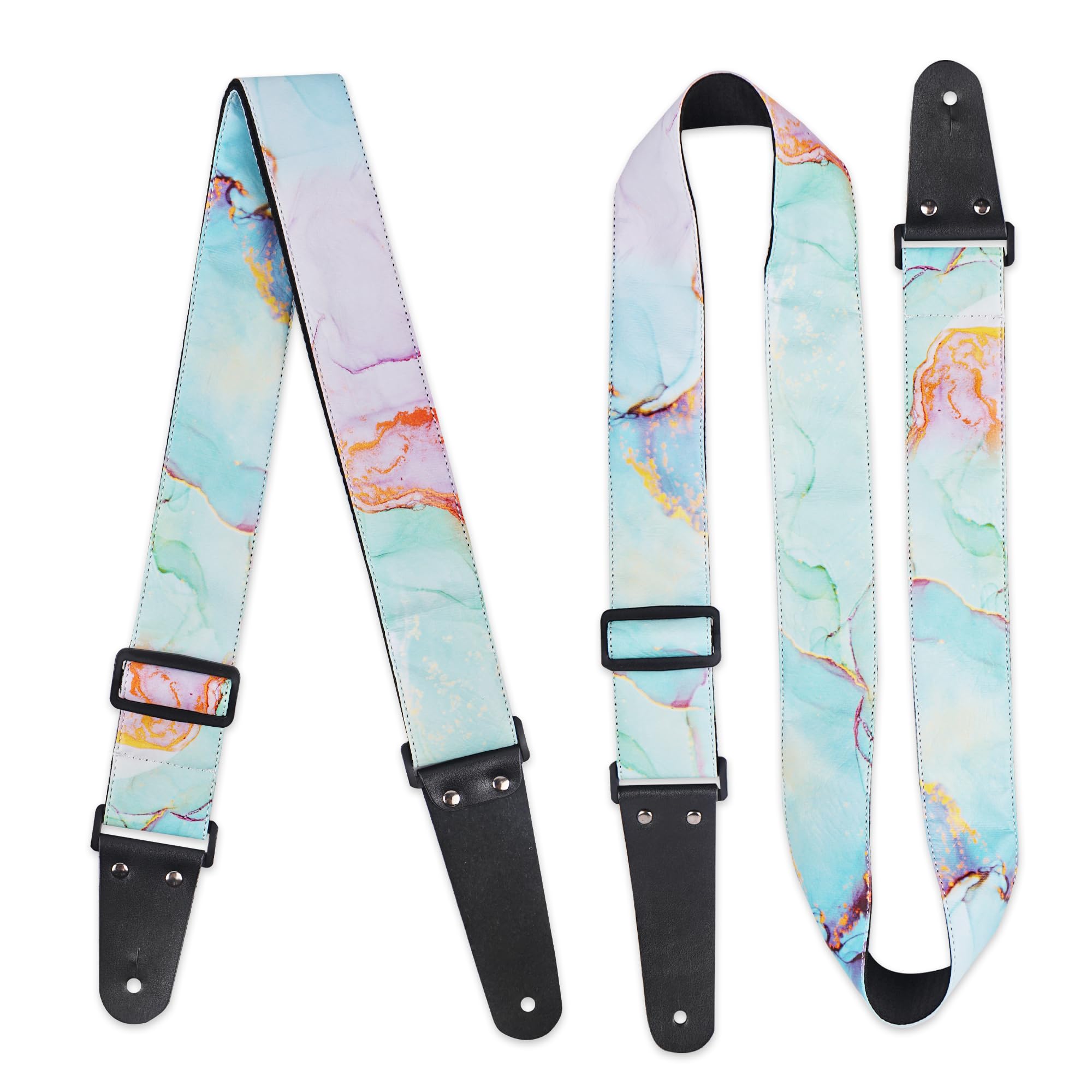 LIZIMANDU Adjustable Guitar Strap Includes 2 Strap Locks & 4 Matching Picks.Leather ends Guitar Shoulder Strap Suitable for,Gift for Guitarist(1-Splash Ink)