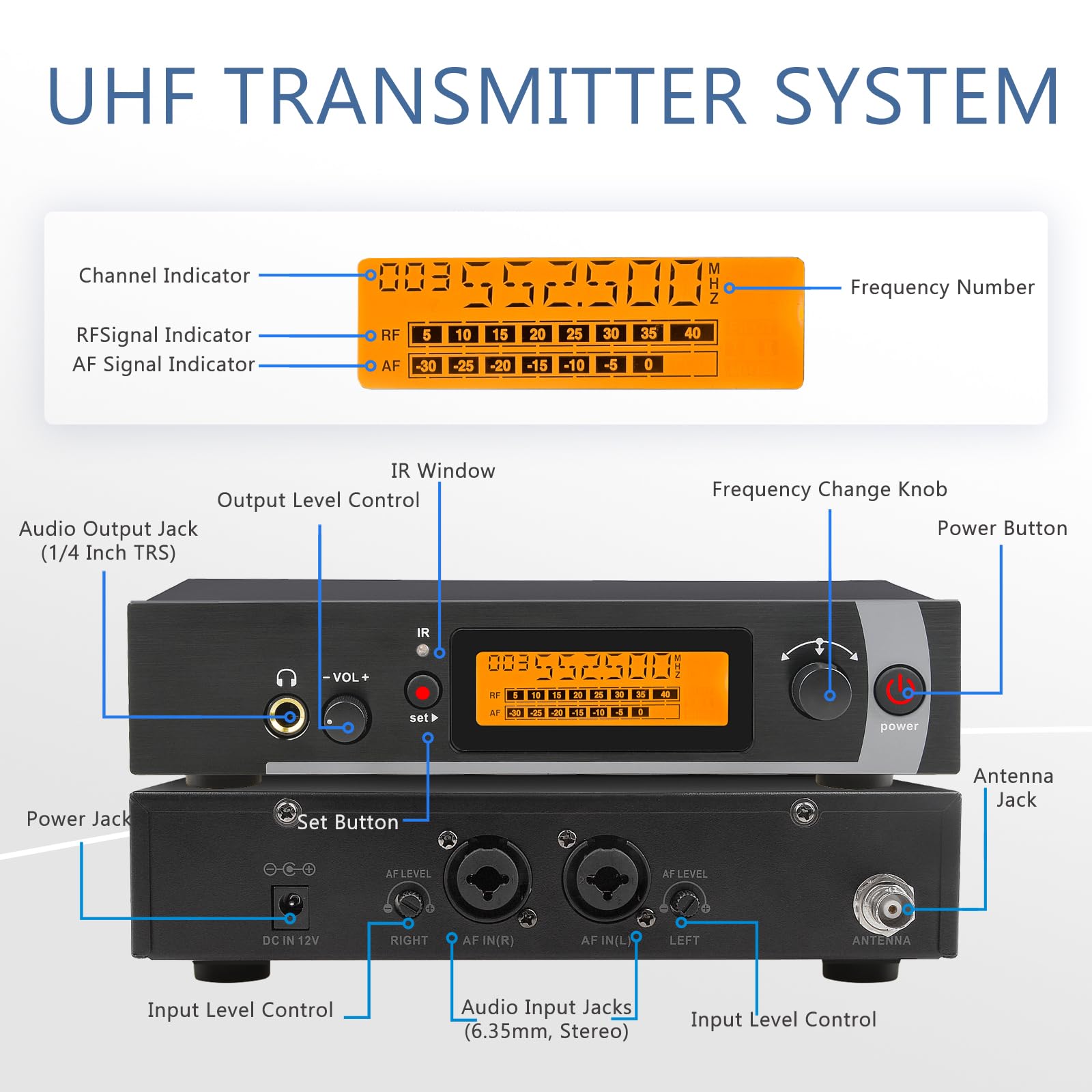 Befuoiu UHF Wireless in Ear Monitor System 2 Pack with Earphones, 16 Channel Adjustable Frequency Wireless IEM System for Live Performance, Bands, Studio, 200ft Range