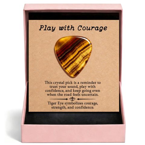 Gemstone Guitar Pick for Acoustic Guitar, Natural Crystal Pick Gift for Musicians, Handmade Plectrum for Practice, Recital, Stage Performance, Graduation, Encouragement, Fresh Start (Tiger Eye)