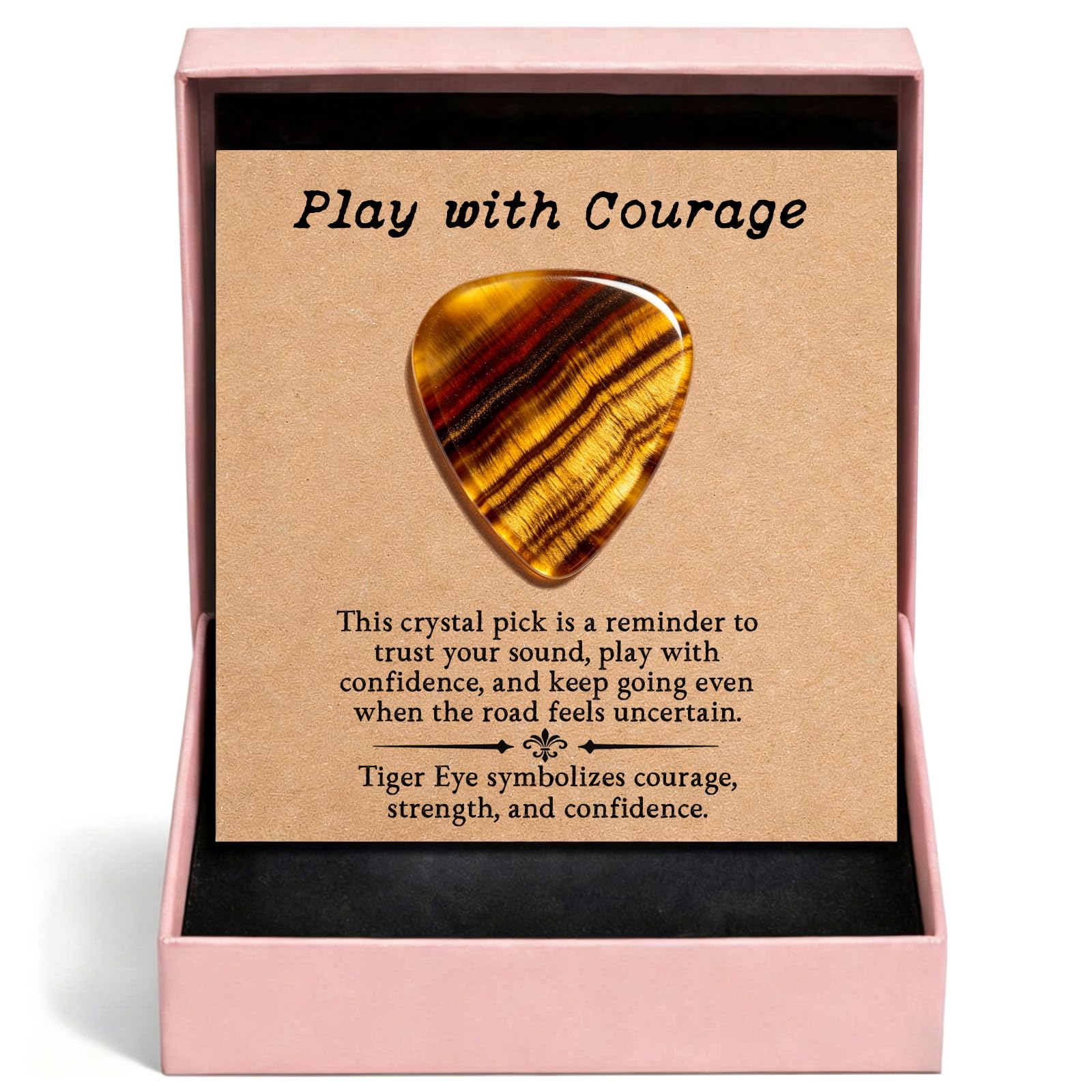 Gemstone Guitar Pick for Acoustic Guitar, Natural Crystal Pick Gift for Musicians, Handmade Plectrum for Practice, Recital, Stage Performance, Graduation, Encouragement, Fresh Start (Tiger Eye)
