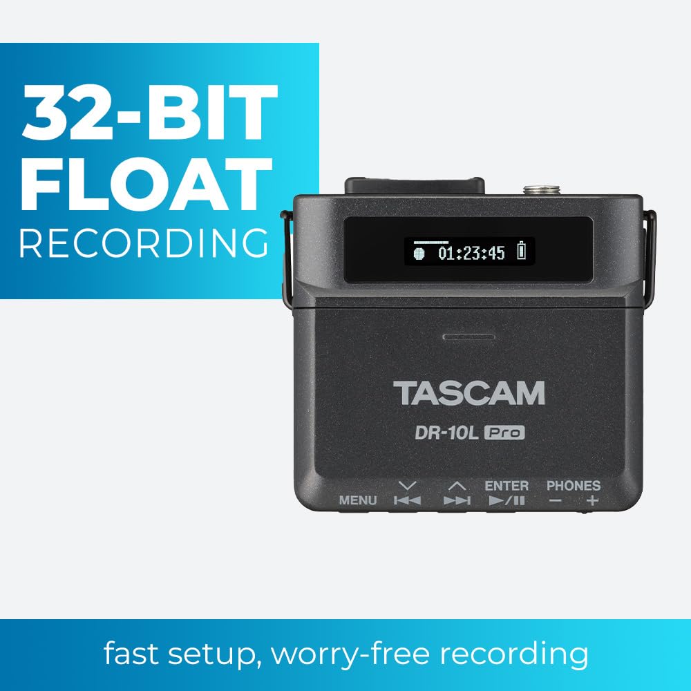 TASCAM DR-10L Pro Field Recorder with Lavalier Microphone and 32-bit Float Recording for Audio for Video — Supports 512GB microSDXC and LTC Jam Sync for Seamless Timecode Synchronization
