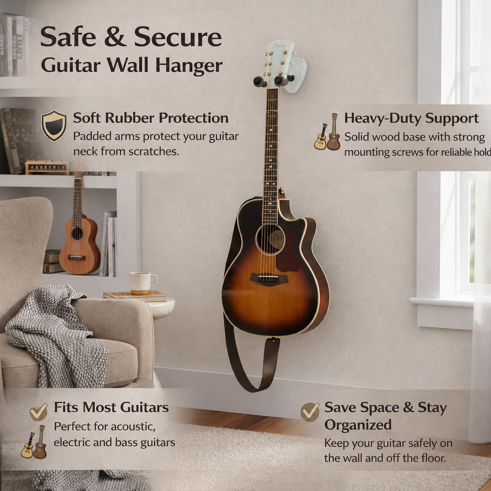 Tapsawp 2 Pack Colorful Plexiglass Guitar Wall Mount Hangers & String Swing Hanger, Heavy Duty Guitar Holder Hook Stand, Universal Fit for Acoustic Electric Bass, Ukulele Banjo