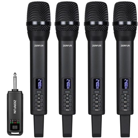 ZERFUN 4 Pack Rechargeable Wireless Microphones, Black