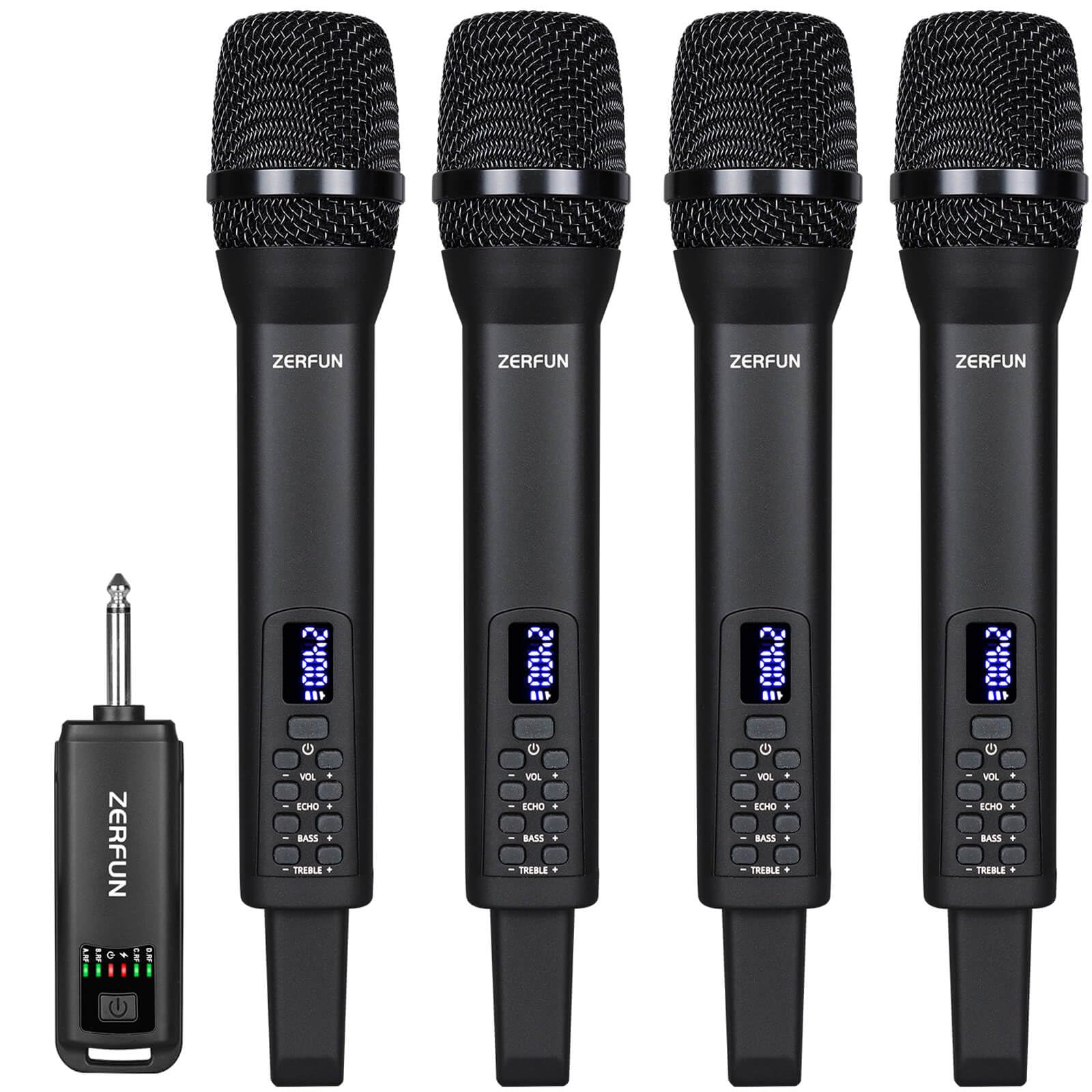 ZERFUN 4 Pack Rechargeable Wireless Microphones, Black
