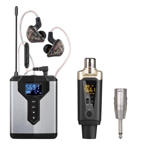 Depusheng T9-2 Wireless in Ear Monitor System with Transmitter Clip on Receiver Automatic Pairing in-Ear Monitoring for Studio,Guitar,DJ,Live Performance (1 Receiver + 1 Transmitter)