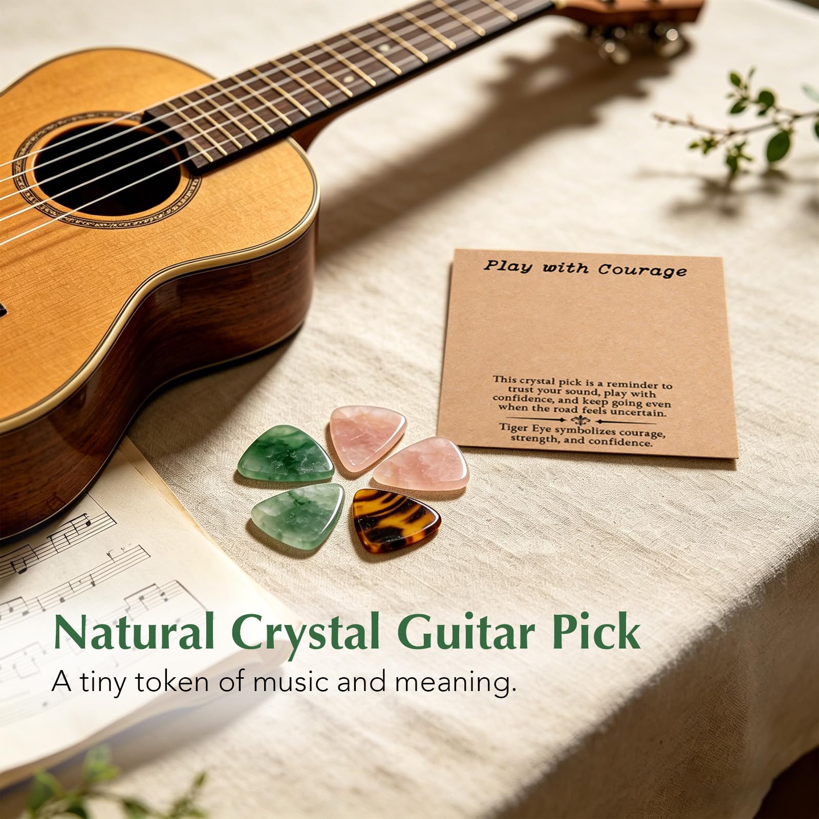 Gemstone Guitar Pick for Acoustic Guitar, Natural Crystal Pick Gift for Musicians, Handmade Plectrum for Practice, Recital, Stage Performance, Graduation, Encouragement, Fresh Start (Tiger Eye)