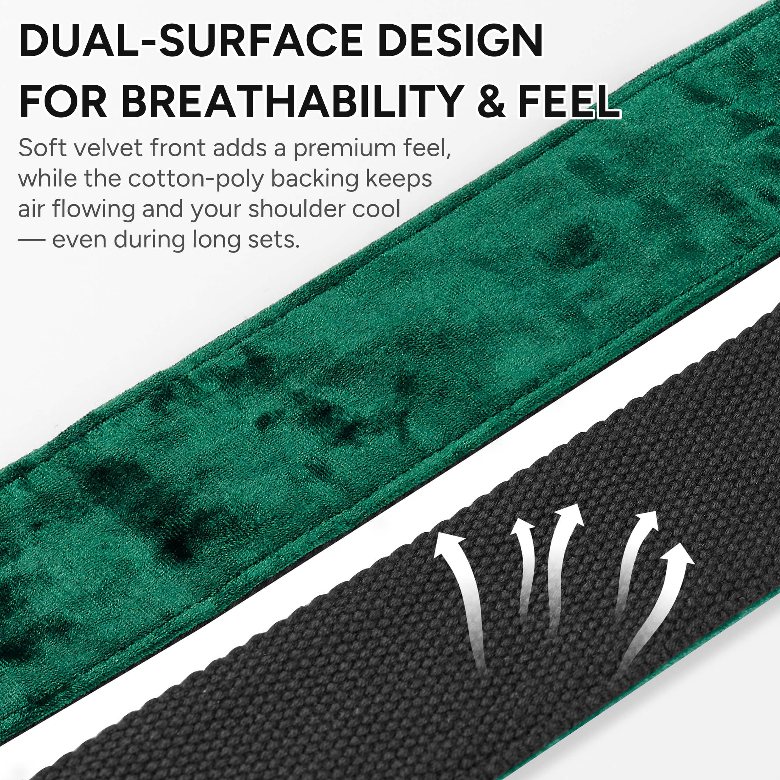 Amumu Flocked Velvet Guitar Strap with Microfiber Leather Ends – Guitar Accessories – Fits Acoustic, Bass and Electric Guitar – Green