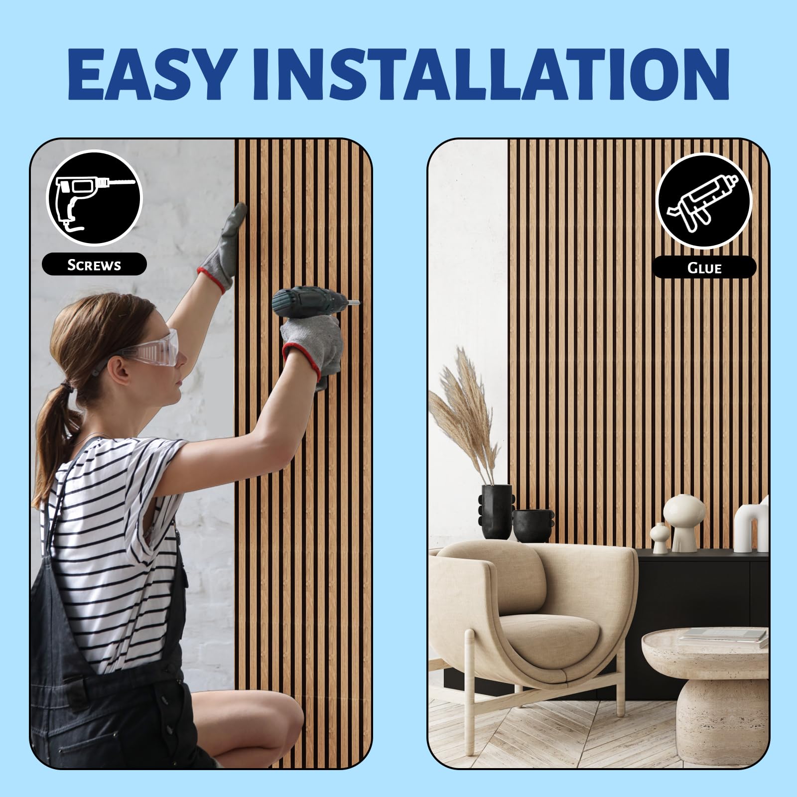 AKK-Star Wood Slat Acoustic Panels,Foldable 3D Textured Noise Reduction Wall Panels – Soundproof for Living Room, Studio, Office, 16# Oiled Oak(1 Pack, 94.4″x23.6″x0.7″, 15.5ft²)