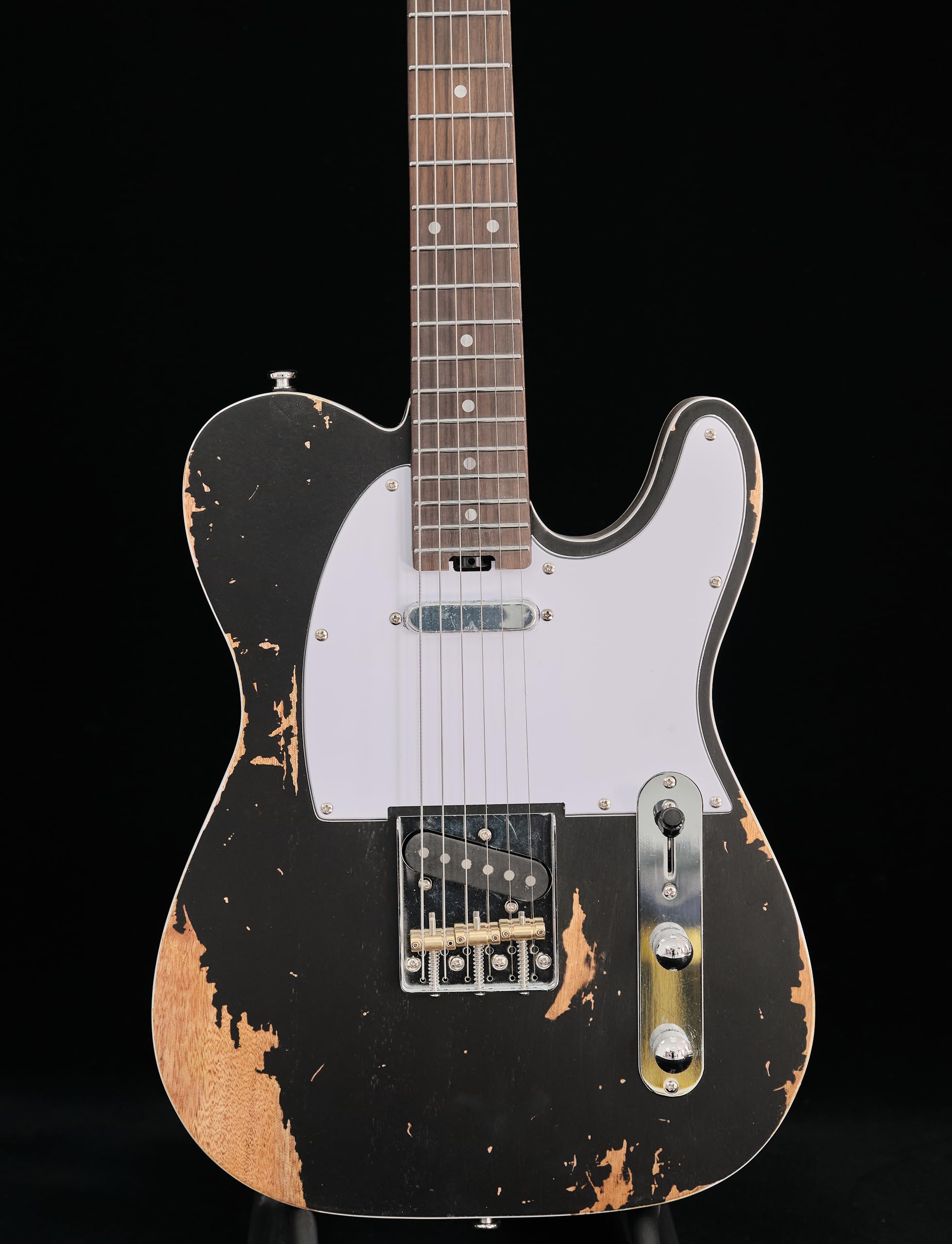 KGD Relic electric guitar mahogany body carbonized maple neck rosewood fretboard 6-string solidbody electric guitar S-S pickupsbrass barrel saddle bridge (Black)