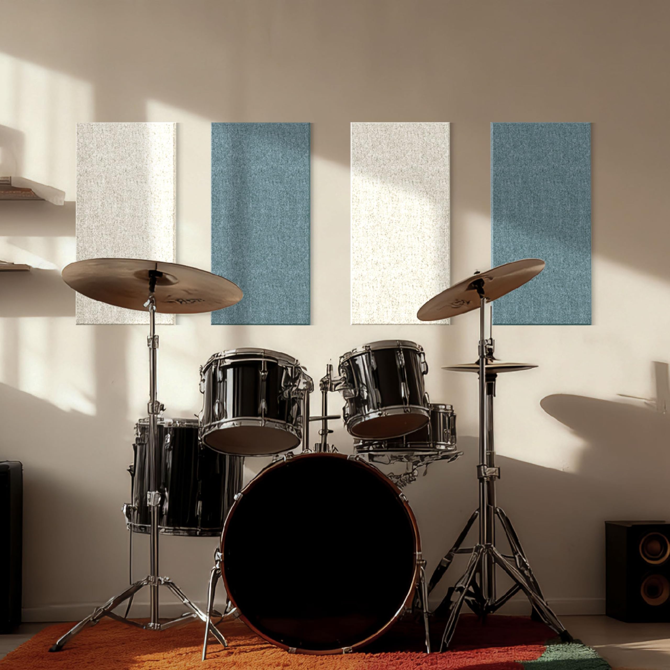 Reverbeon 4PCS Acoustic Panels, 24″x12″ Fabric Acoustic Panels for Walls, Self-Adhesive Sound Absorbing Panels for Home, Office, Studios (Slate Navy & Chalk White)