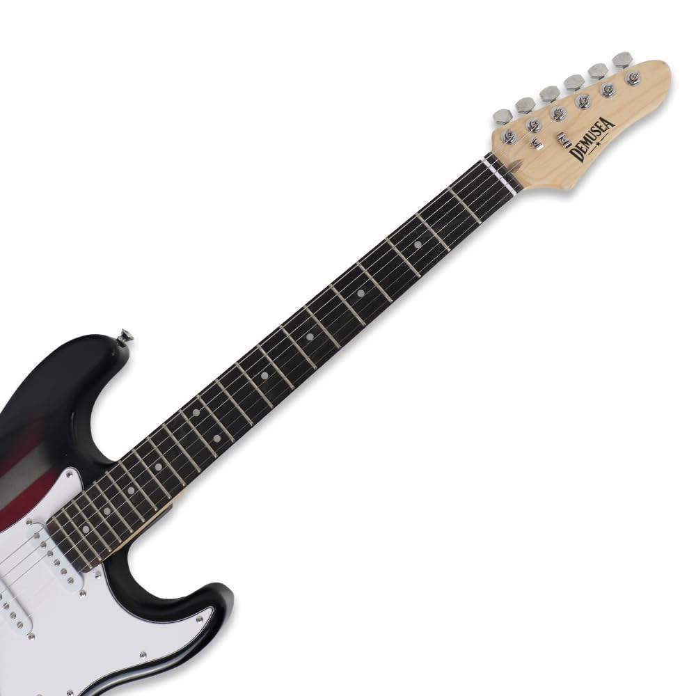 Demusea Flag Veneer Top Electric Guitar With 20W Amplifier Kit Solid Wood Build Capo Strap Bag String Picks Included Practice Bundel (ST, Flag)