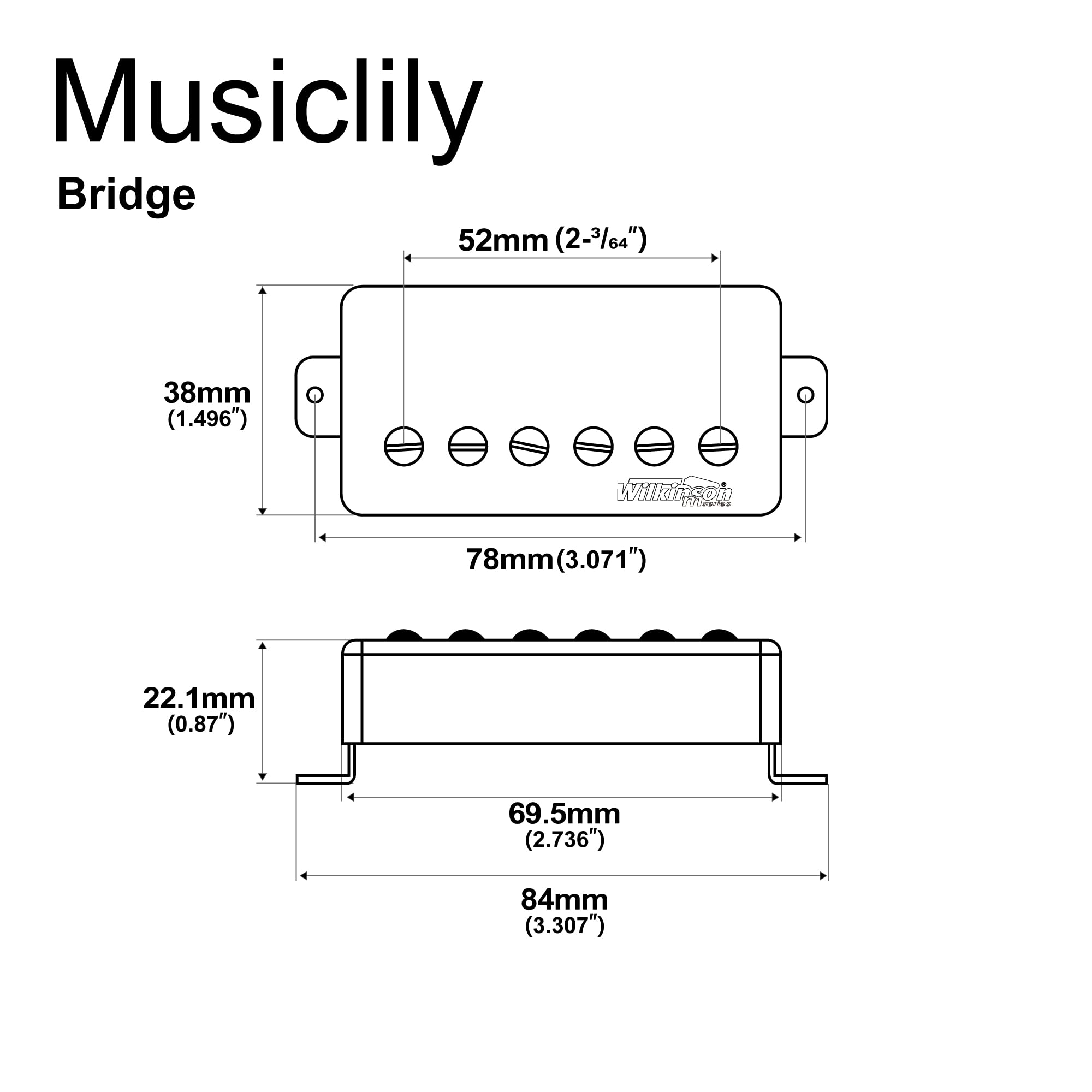 Wilkinson M Series Vintage Tone Covered Humbucker Bridge Pickup Chrome