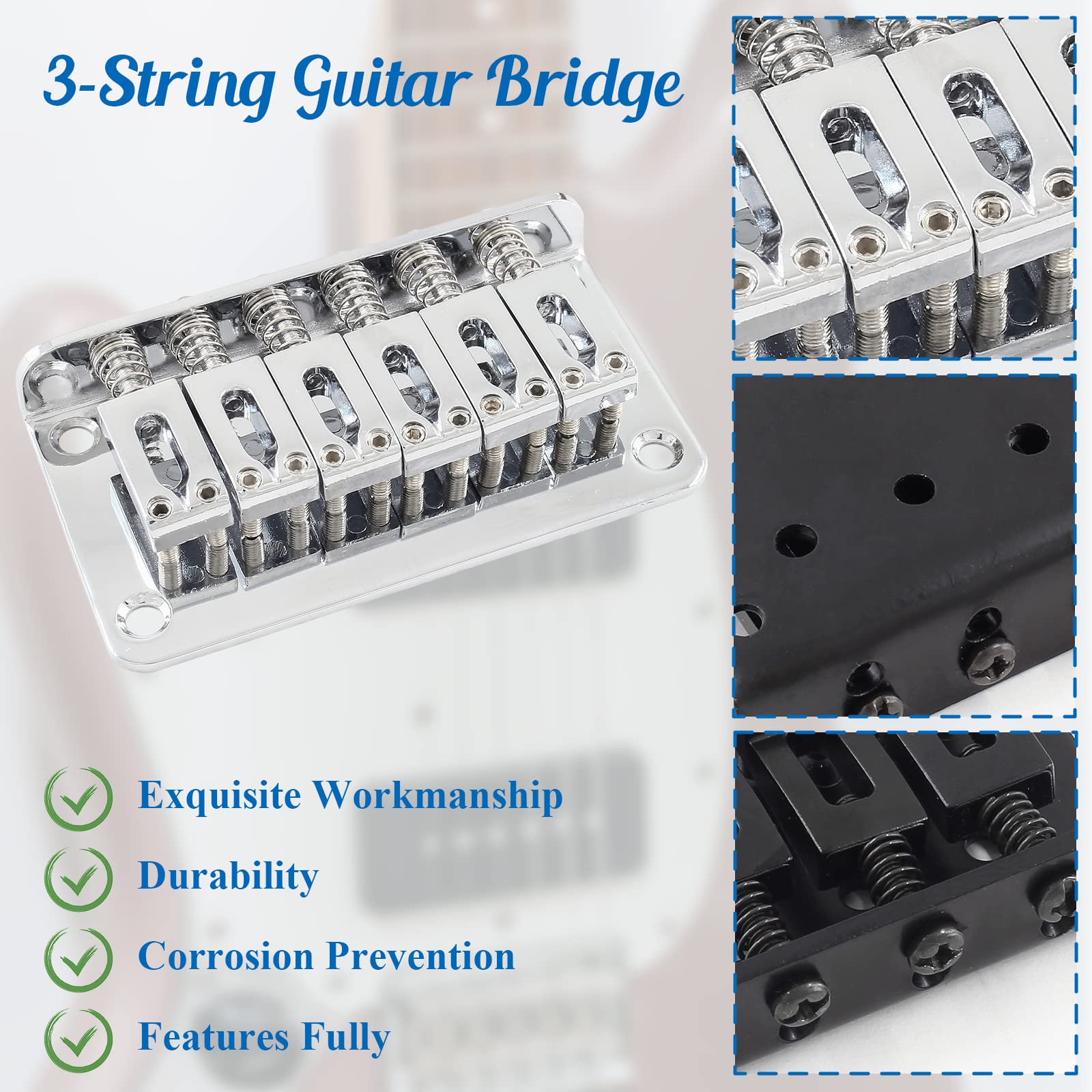 HARSKIYER Silver Fixed 6-String Hardtail Guitar Bridge Top Load W/Kit