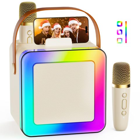 Mini Karaoke Machine for Kids Adults, Portable Bluetooth Speaker with 2 Wireless Microphones, Karaoke Toys for Family Party, Birthday Gifts for Girls Ages 4, 5, 6, 7, 8, 9, 10, 12+