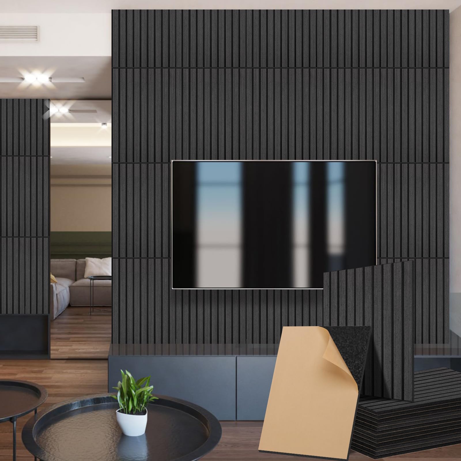 WalDecoo Black Acoustic Panels, 12 Pack Self-Adhesive Sound Absorbing Tiles