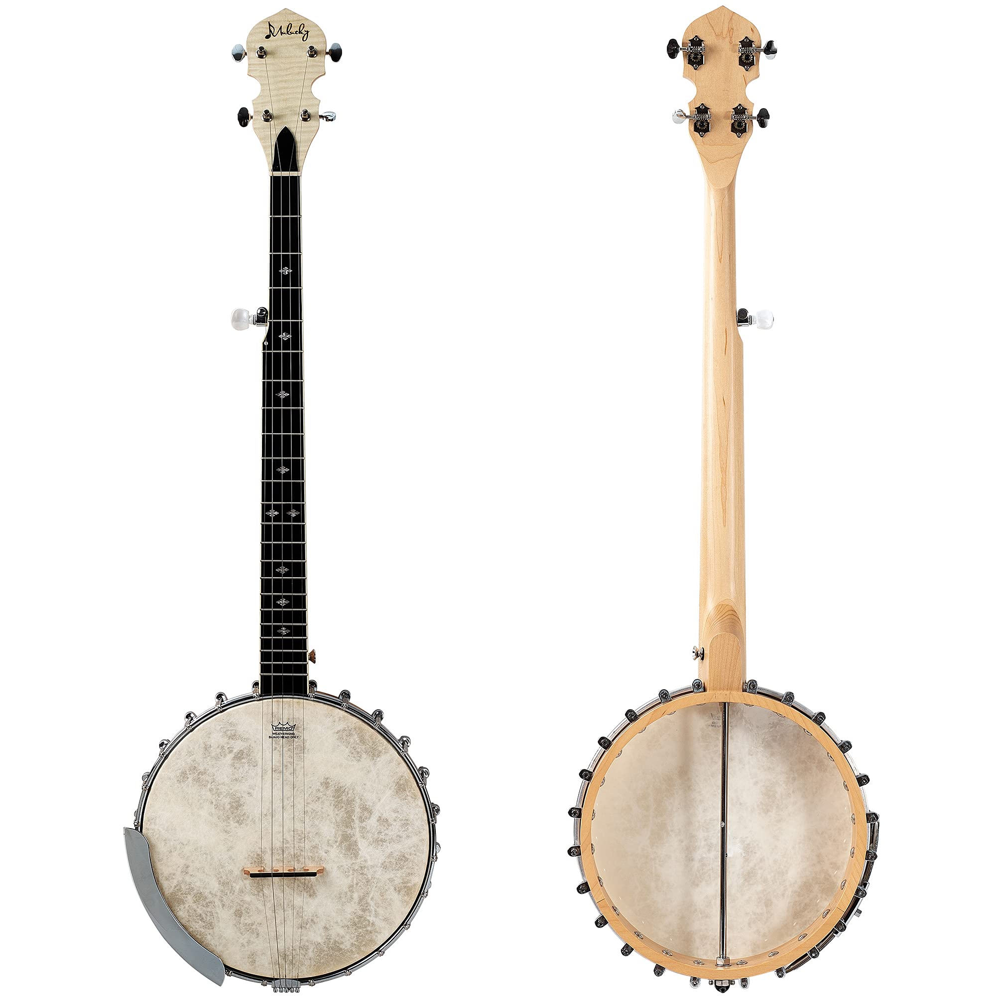 Mulucky 5 String Banjo – Full Size with 24 Brackets, Open Back, Maple Banjo with Remo Head, Geared 5th Tuner, Gift Package with Beginner Kit – B1102