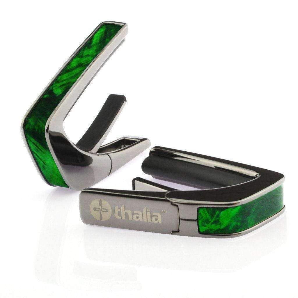 THALIA BLACK CHROME FINISH CAPO WITH GREEN ANGEL WING INLAY