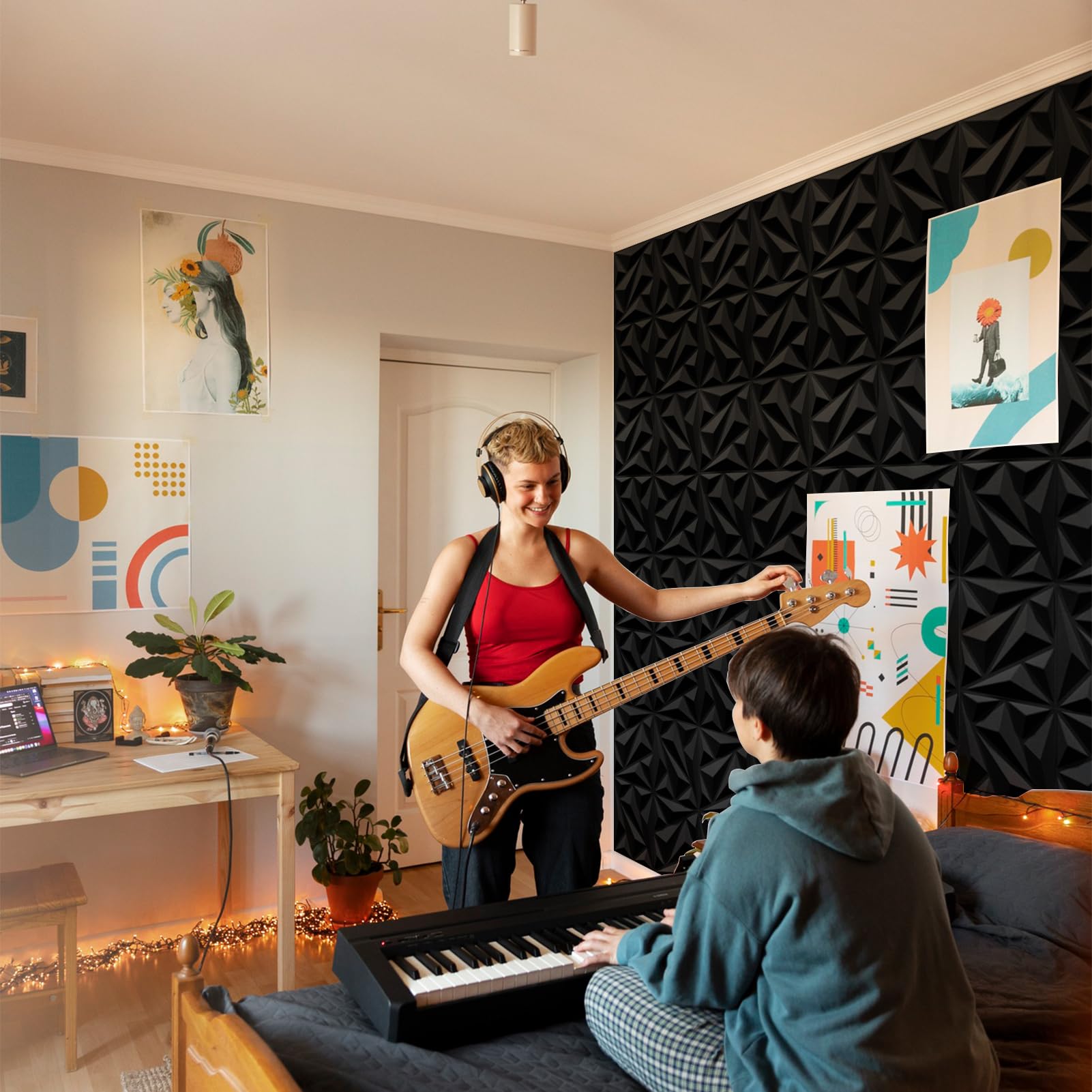 Art3dwallpanels Acoustic Panels 20 Pack Soundproof Wall Panels Sound Dampening Panels, 3D Wall Panels Sound Absorbing Panels, 12″ X 12″, Blue with Tape