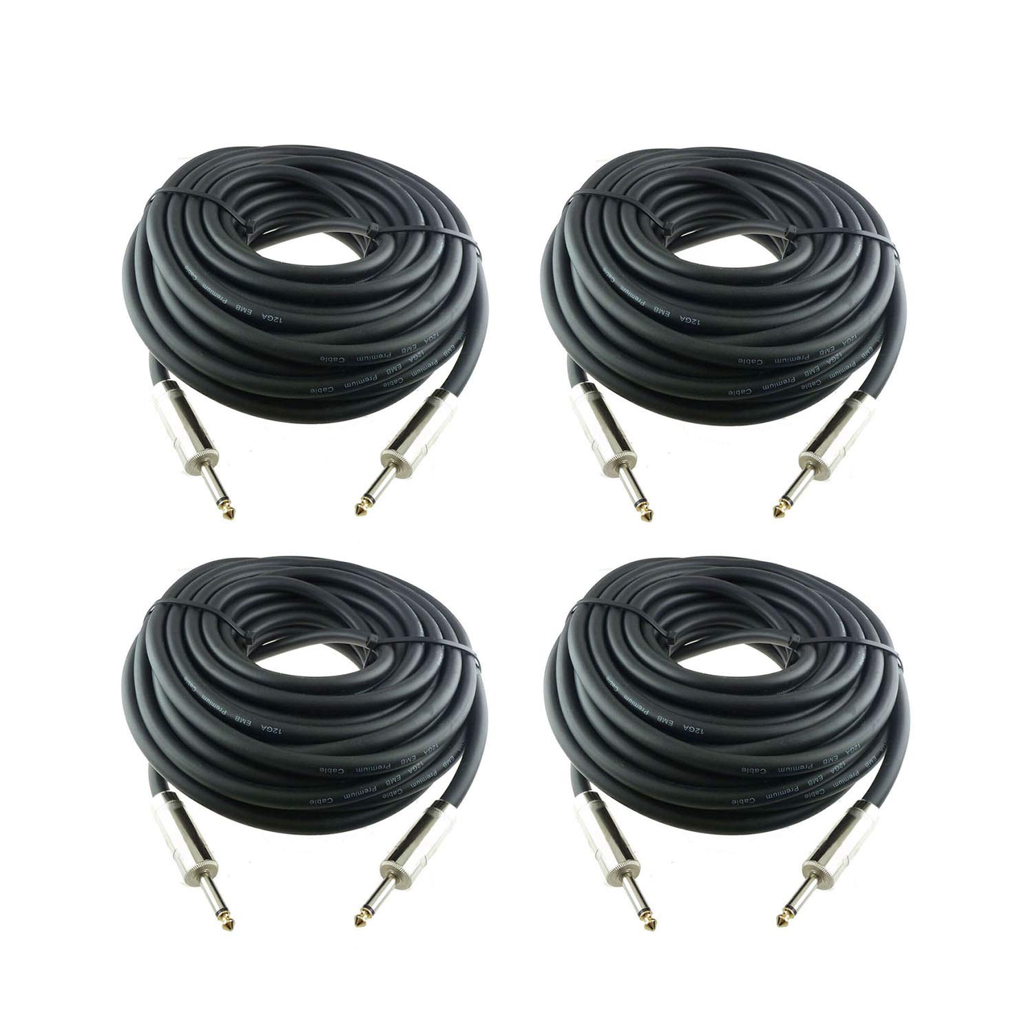 Yoico 4Pack 25ft 12AWG 2-Conductor 1/4″ TS Cable Heavy Duty Audio Amp Cord