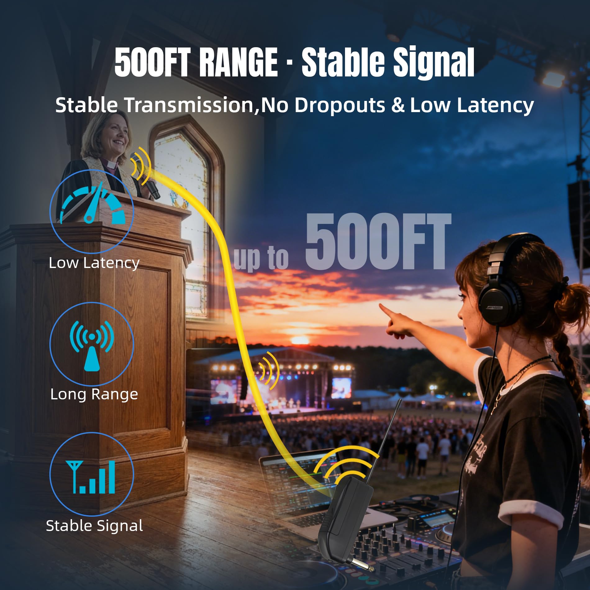 WONATU Handheld Wireless Microphones, 2.4G 500 ft Range