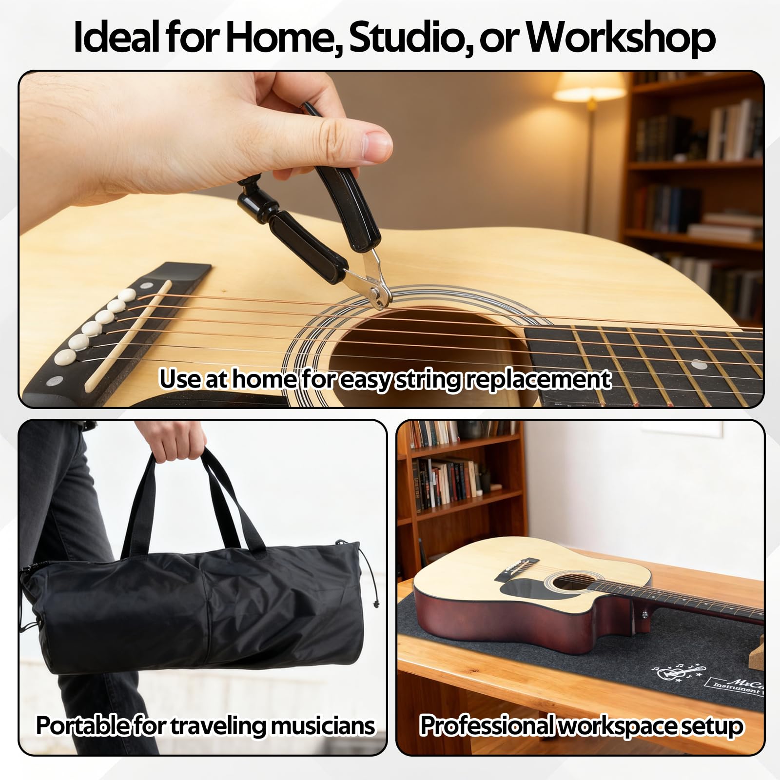 Guitar Repair Mat Kit with Neck Rest, Felt Work Mat, String Winder, Fret Polishing Tools, Cleaning Accessories and Storage Bags – Complete Maintenance Set for Acoustic & Electric Guitars