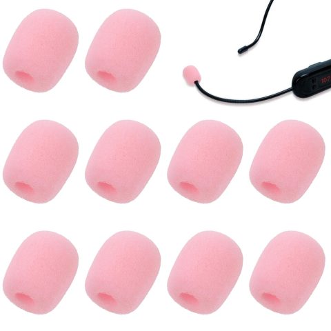 10 Pcs Pink Microphone Windscreen Covers Foam High Density Headset Mic Foam Cover High Density Lapel Headset Microphone Windscreen