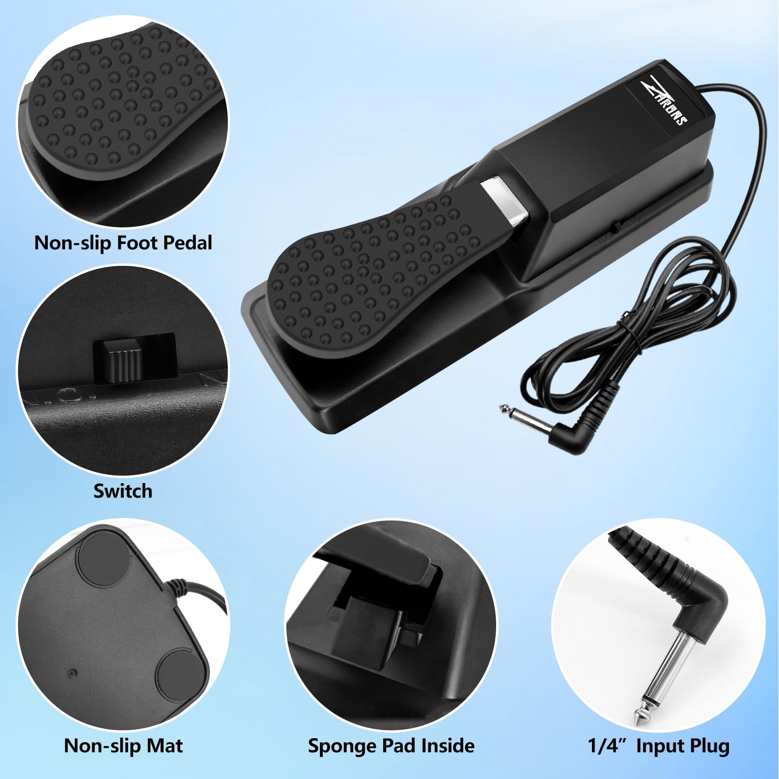 Sustain Pedal Universal for Keyboard, Piano Pedal with Polarity Switch for Digital Piano
