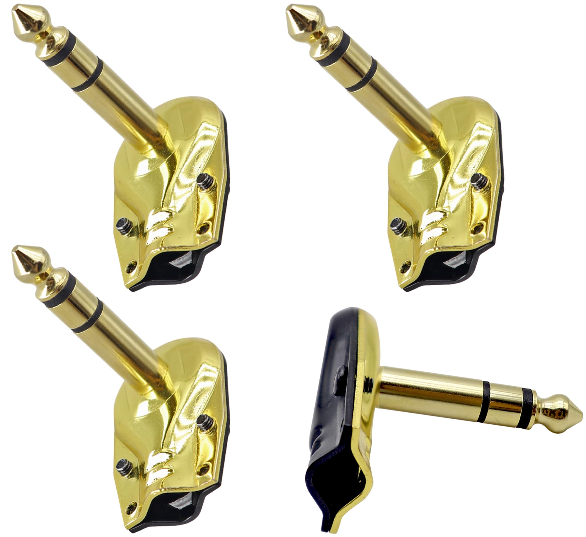 zdyCGTime DIY Right Angle 6.35MM 1/4″ Stereo Crab Shell Audio Plug, 90 Degree 1/4 inch Male TRS Pancake Style Plugs Connectors for Speaker,Bass,Amp,Microphone Electric Guitar Cable(4 Pack/3 Pole)