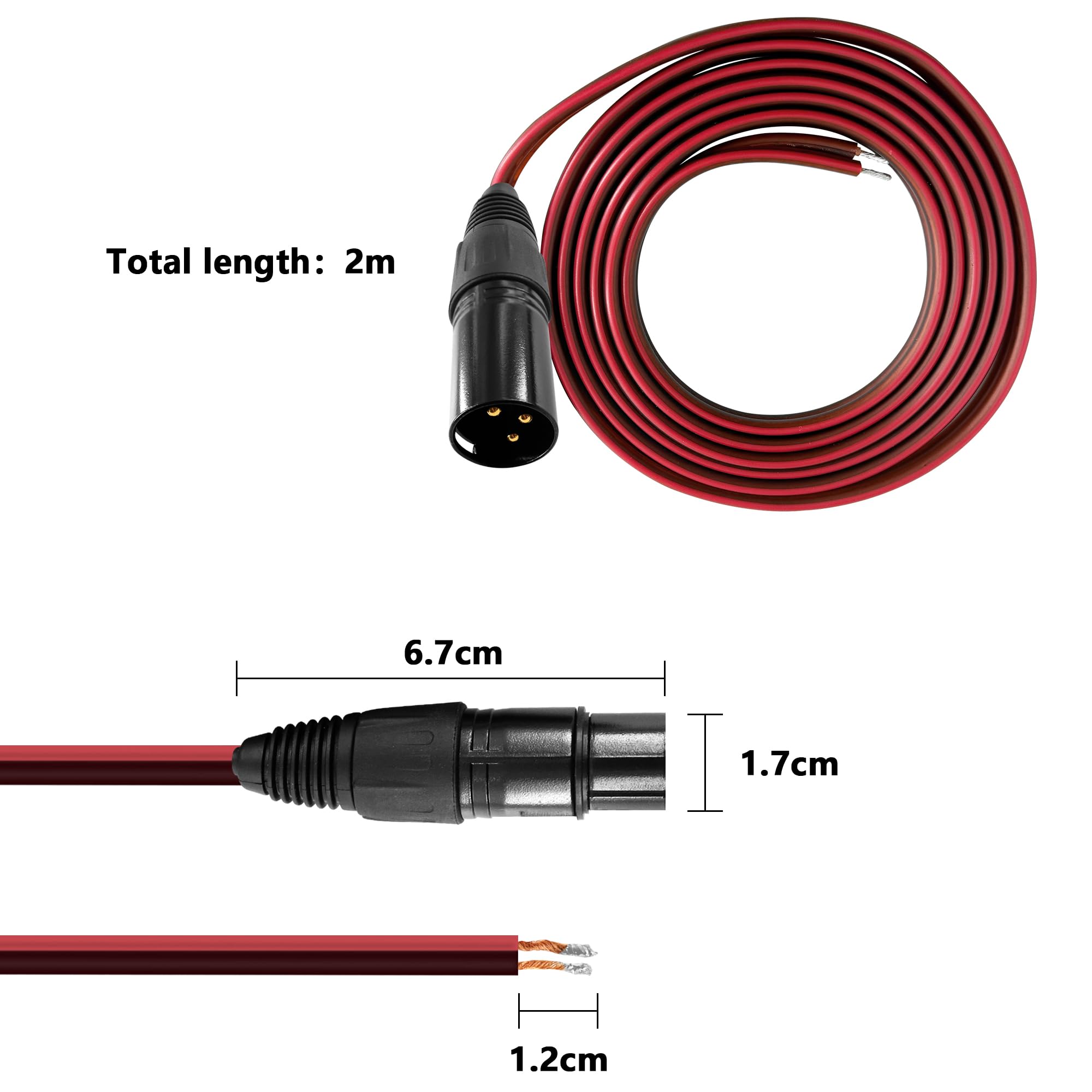 MAYWILLA 3PIN Microphone Cable Pigtail Bare Wire Open End XLR 3PIN Male Connector Speaker Audio Mic DIY Replacement Extension Cord for DJ/PA Subwoofer Amplifier Mixer-2M/6.56FT
