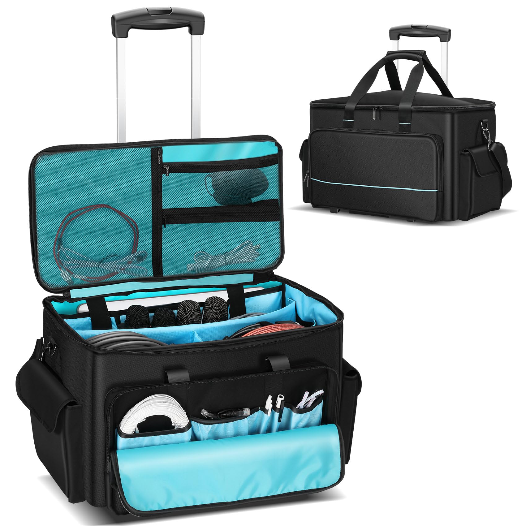 DJ Cable Bag, Rolling DJ Cable Bag with Detachable Trolley & Dividers