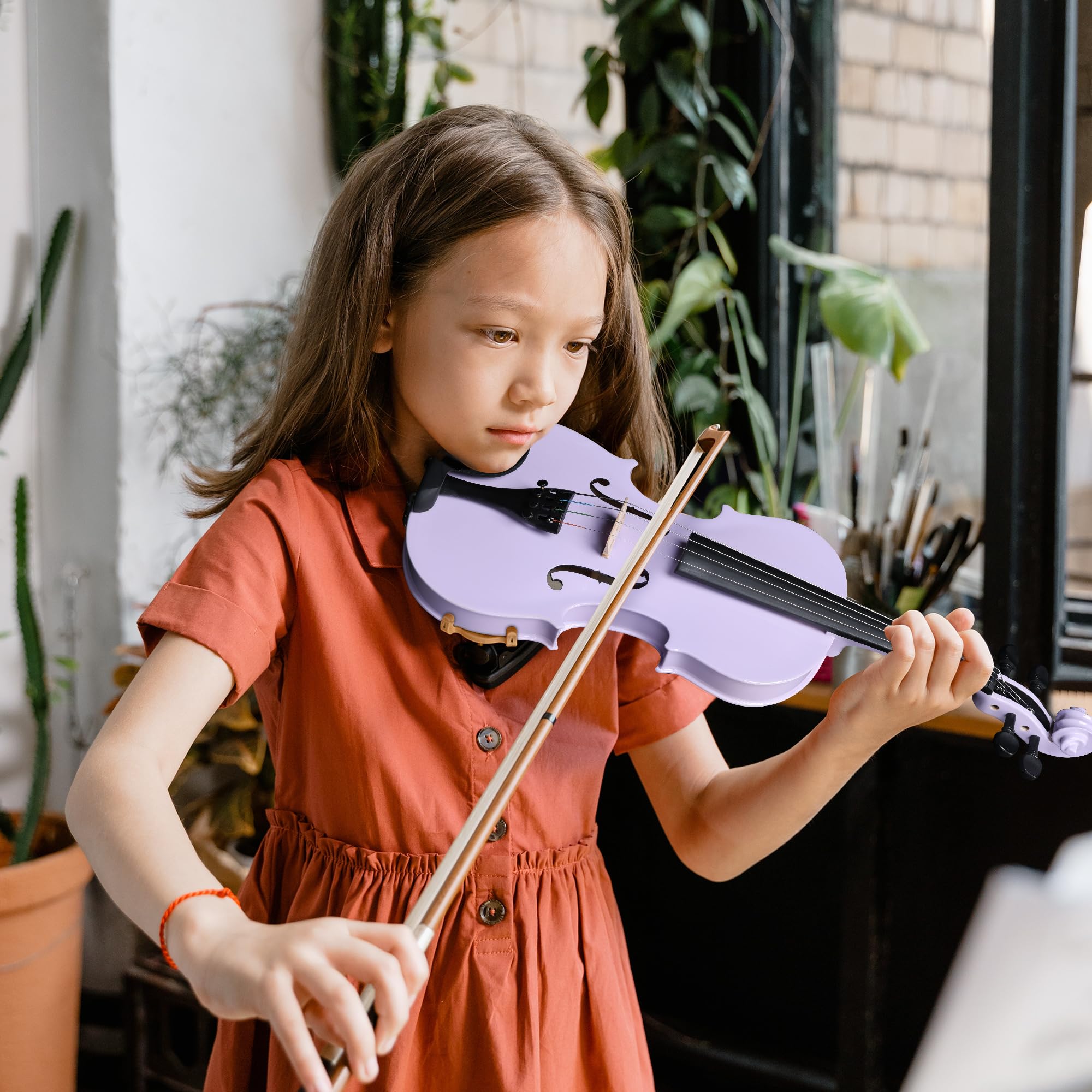 ADM Acoustic Violin for Kids Beginners, 3/4 Size Acoustic Violin Fiddle for Teens Students Violin Starter Kit with Hard Case, E-Tuner, Rosin, Shoulder Rest, Bow, Extra Strings, Free Lessons, Purple
