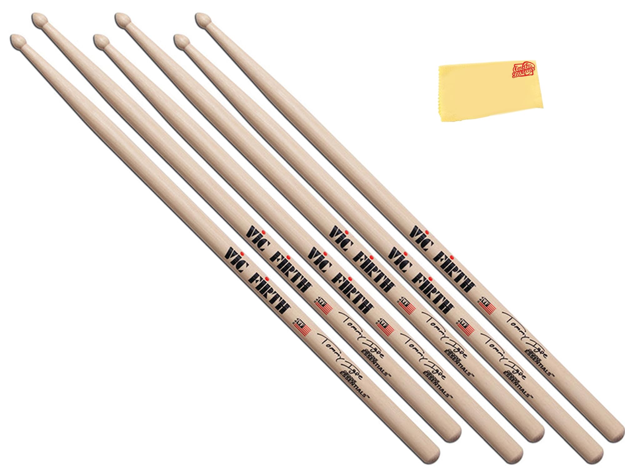 Vic Firth STI Signature Series Tommy Igoe Drumsticks – 3-Pack Bundle with Austin Bazaar Polishing Cloth