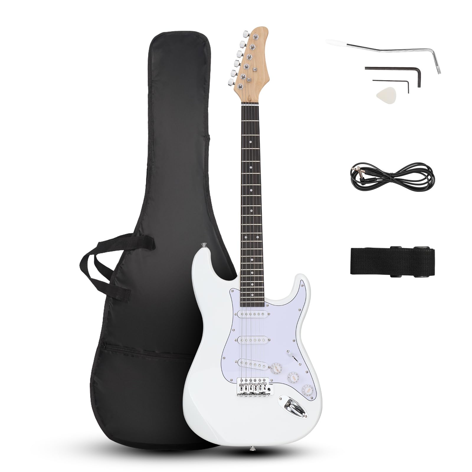 Ktaxon 39 Inch Electric Guitar Solid Body Beginner Kit with Gig Bag White