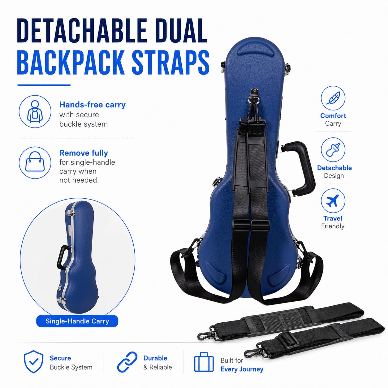 Crossrock Soprano Ukulele Case, Fit for 21 inches | Molded Hardshell with Scratch-Resistant Matte Finish, Security Lock, Accessory Compartment & Shoulder Straps — Vibrant Blue (CRA880SUVB)