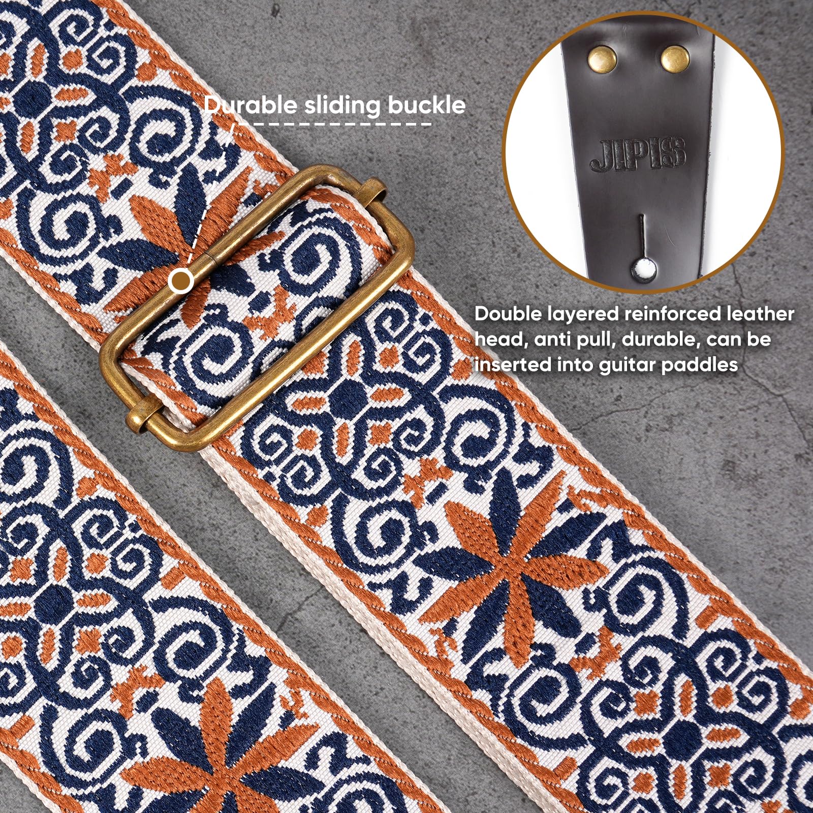 JIPIS Embroidered Guitar Strap for Acoustic/Electric Guitars/Bass,with Free 1 Head strap, 2 Anti Slip Buckles, 3 Guitar Picks (GS-89-2 Petal Brown)