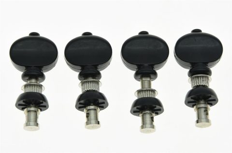 KAISH Set of 4 Nickel w/Black Buttons Ukulele Tuners Tuning Keys Pegs Machine Heads