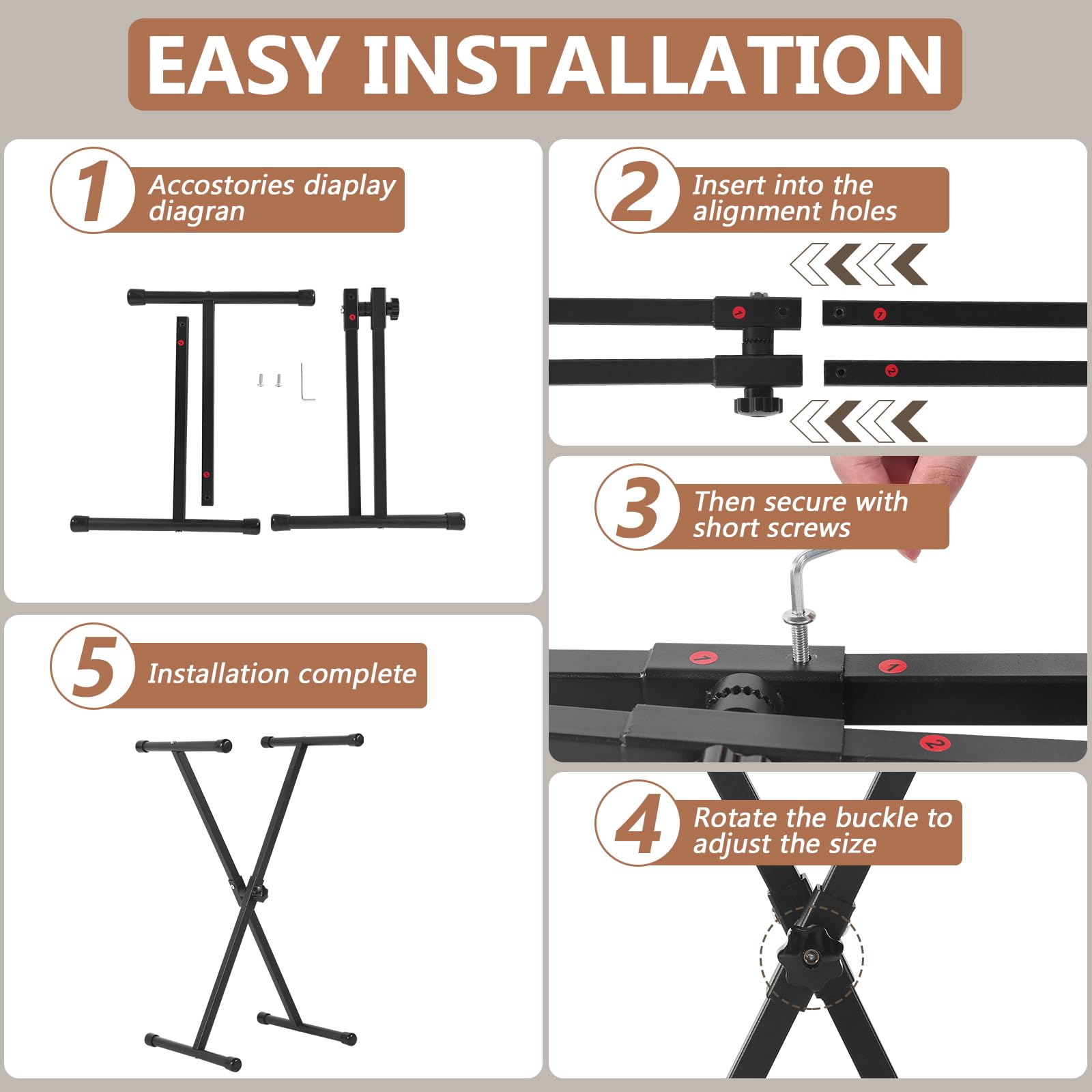 Woxnoc Keyboard Stand, Adjustable X-Shaped Folding Piano Stand , Black
