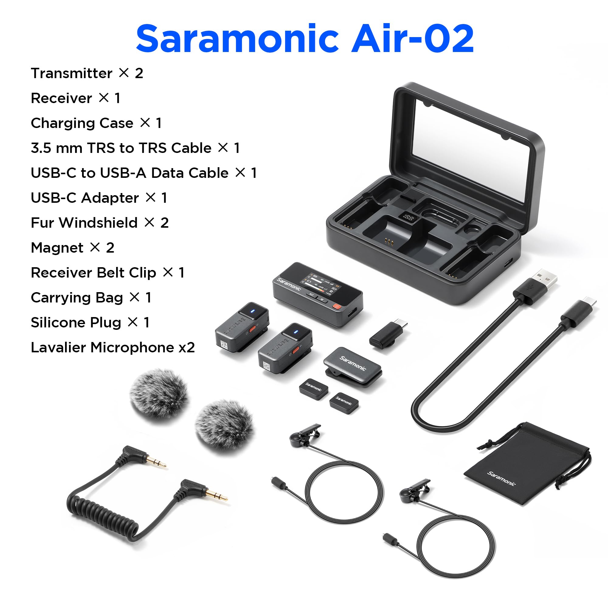 Saramonic Air Wireless Lavalier Microphones for for iPhone/Camera/Android/PC, Ultralight, 48kHz/24-bit,120dB Max SPL, 300m Range, Noise Cancelling, Lapel Microphone Wireless for Vlogging