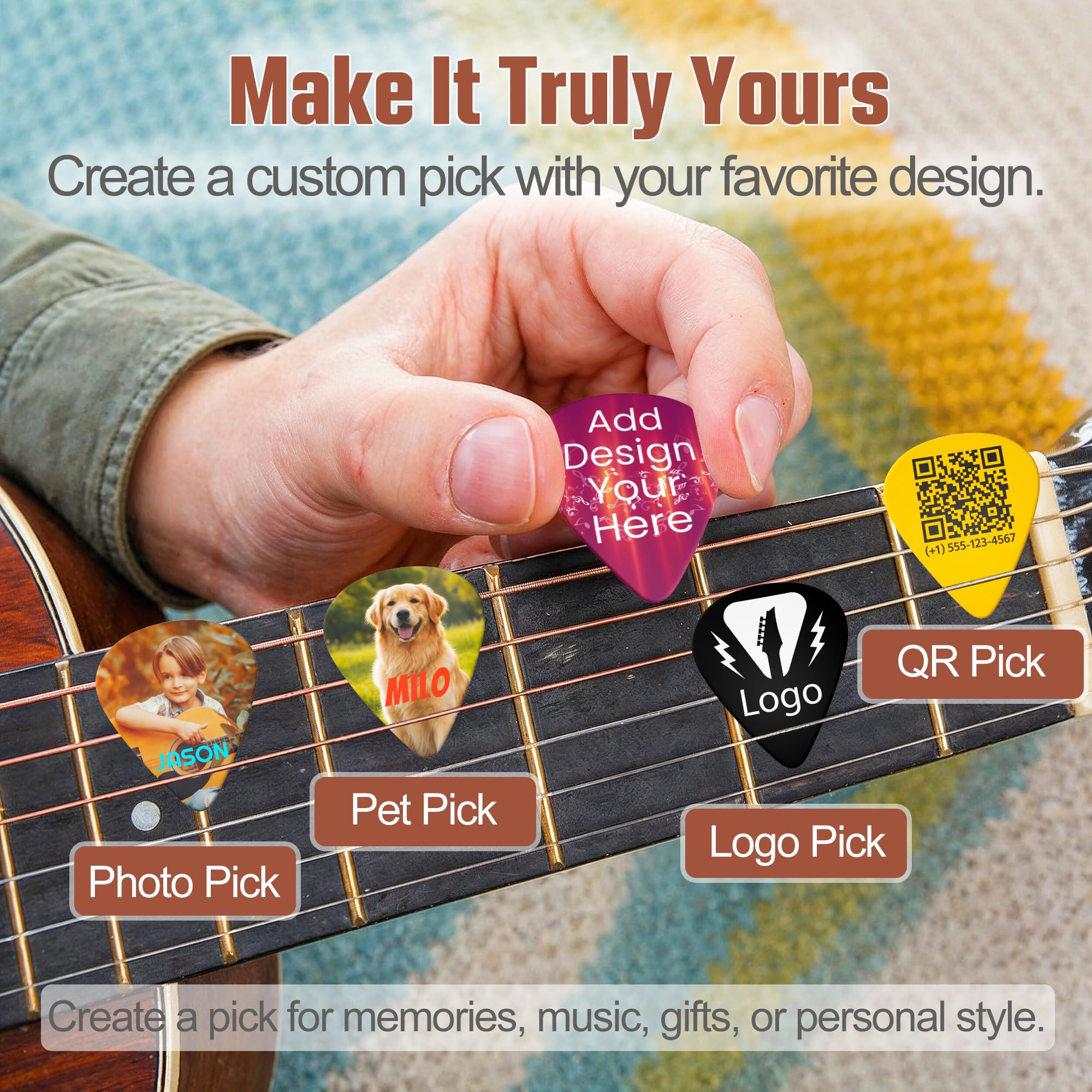 Custom Guitar Picks, Personalized Photo Text Picks, 108 Pack, 3 Thicknesses
