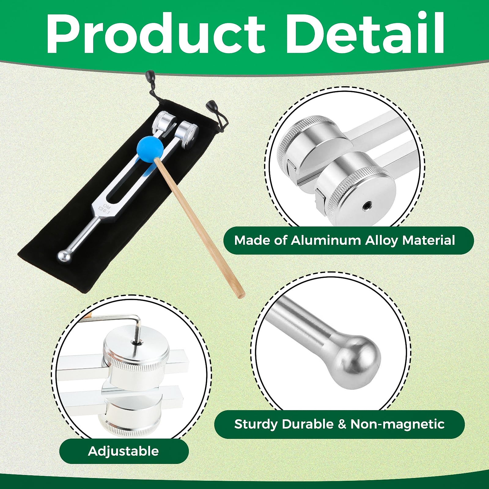 OM 136.1Hz Solfeggio Tuning Fork with Silicone Hammer Bag for Sound