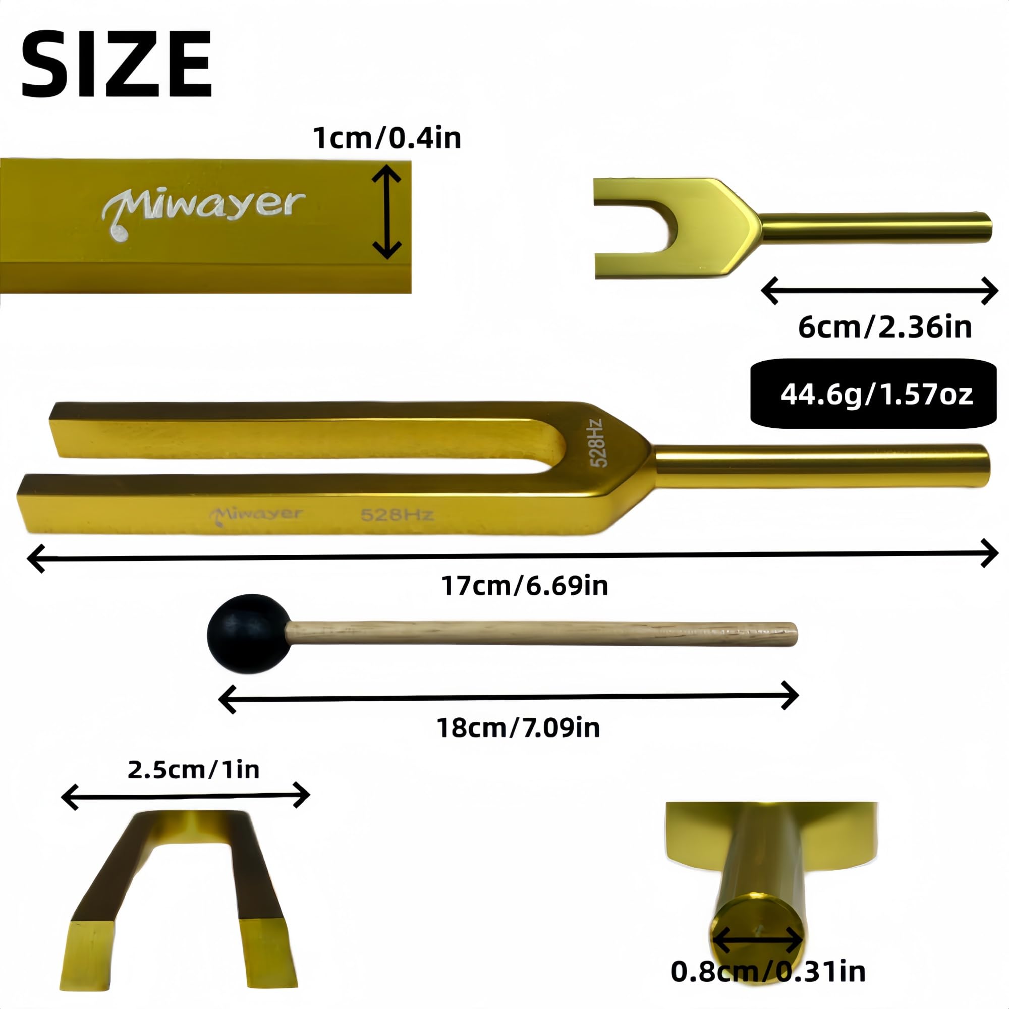 Miwayer Professional 528Hz Tuning Forks Golden for Healing, Medical, and Music – Multi-Frequency Tuning Fork Kit for Sound Therapy, Meditation, Chakra Balancing