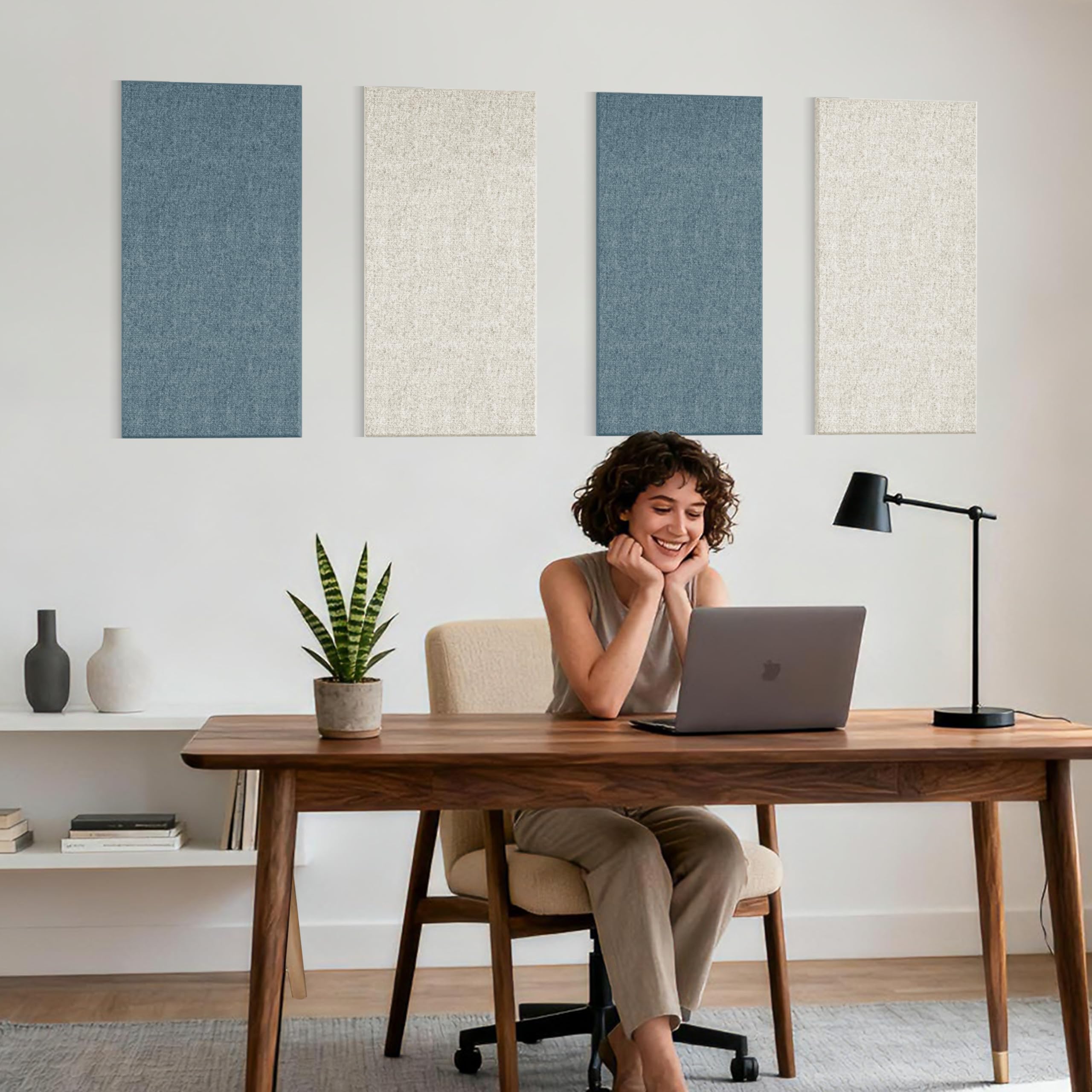Reverbeon 4PCS Acoustic Panels, 24″x12″ Fabric Acoustic Panels for Walls, Self-Adhesive Sound Absorbing Panels for Home, Office, Studios (Slate Navy & Chalk White)
