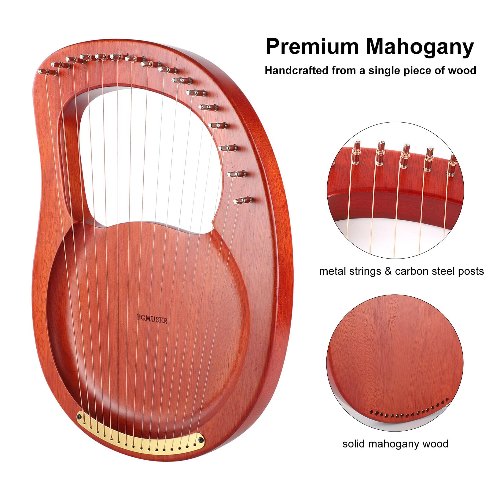 BGMUSER Lyre Harp 16 Strings Mini Harp Instrument Gift for Adult Beginner