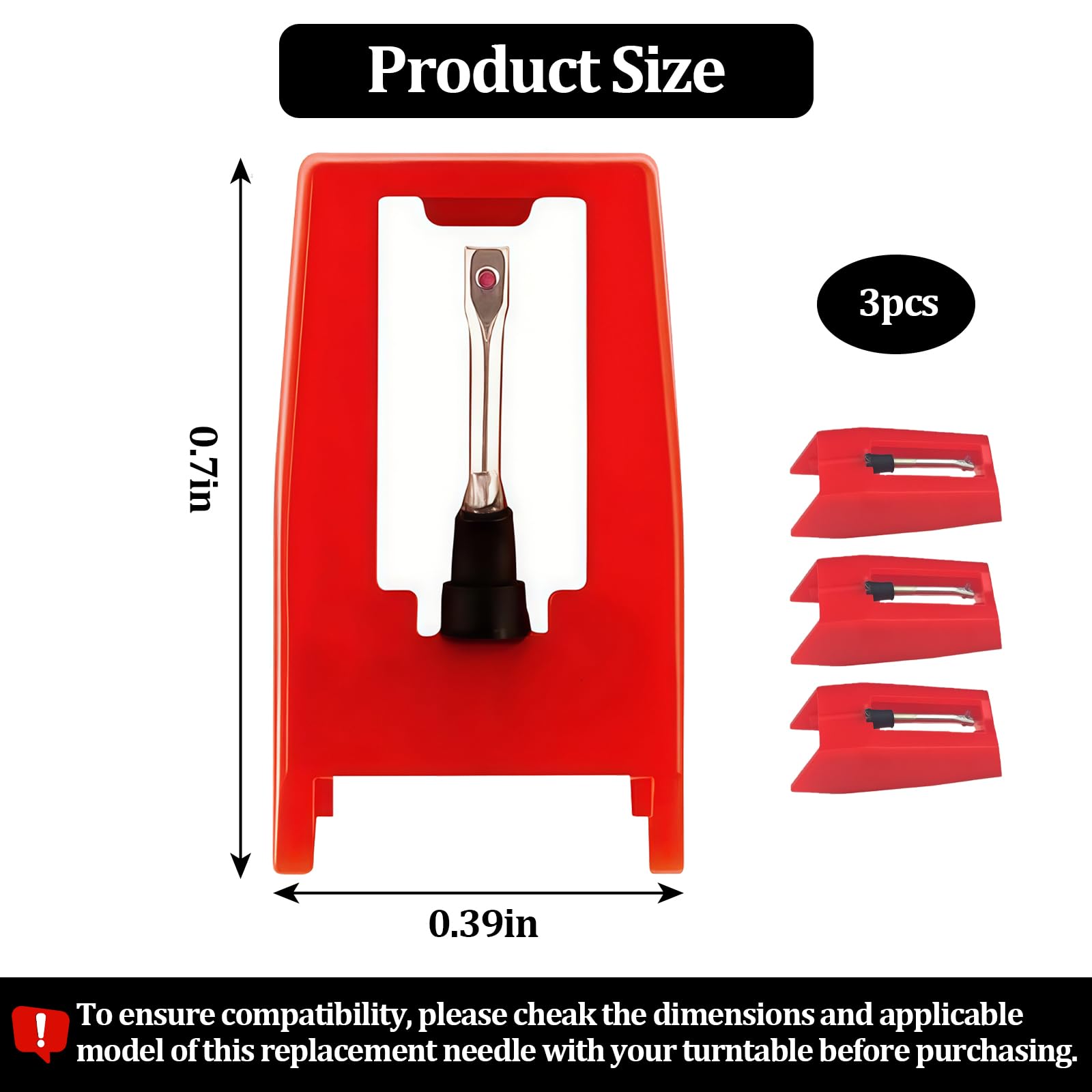 Record Player Needle,3 PCS Turntable Record Player Needles Replacement Compatible with Crosley, Victrola & More Turntable,Phonograph Cartridge Needle