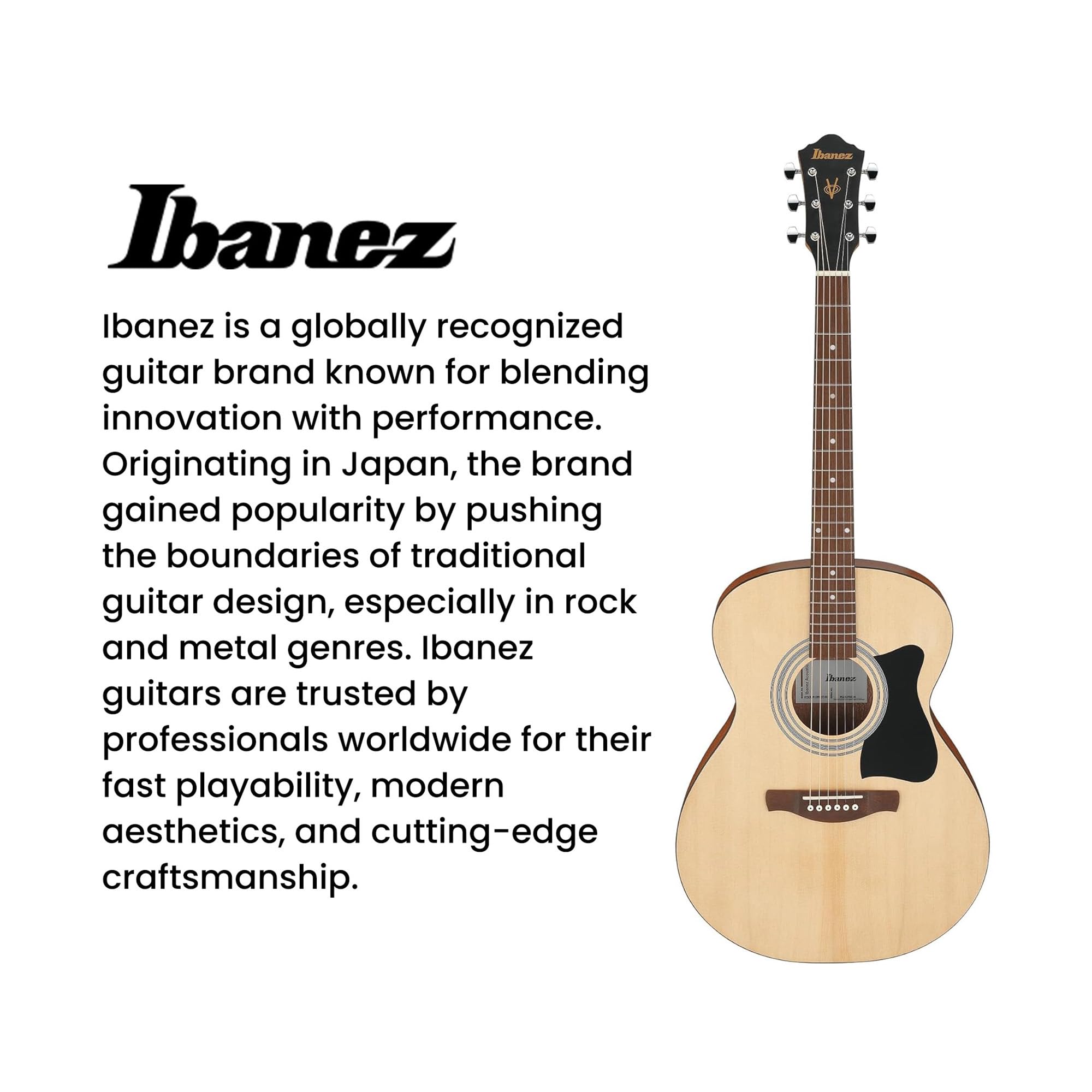 Ibanez IJVC50 JamPack Grand Concert Dreadnought Acoustic Guitar Pack – Open Pore Natural Bundle with Gig Bag, Tuner, Strings, Pouch, Strap, Picks and Austin Bazaar Polishing Cloth